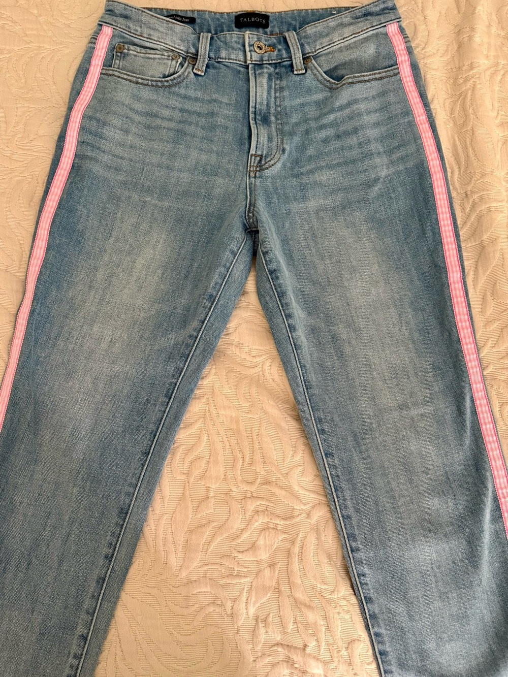 Talbots Light Blue Skinny Jeans with Pink Side Stripes